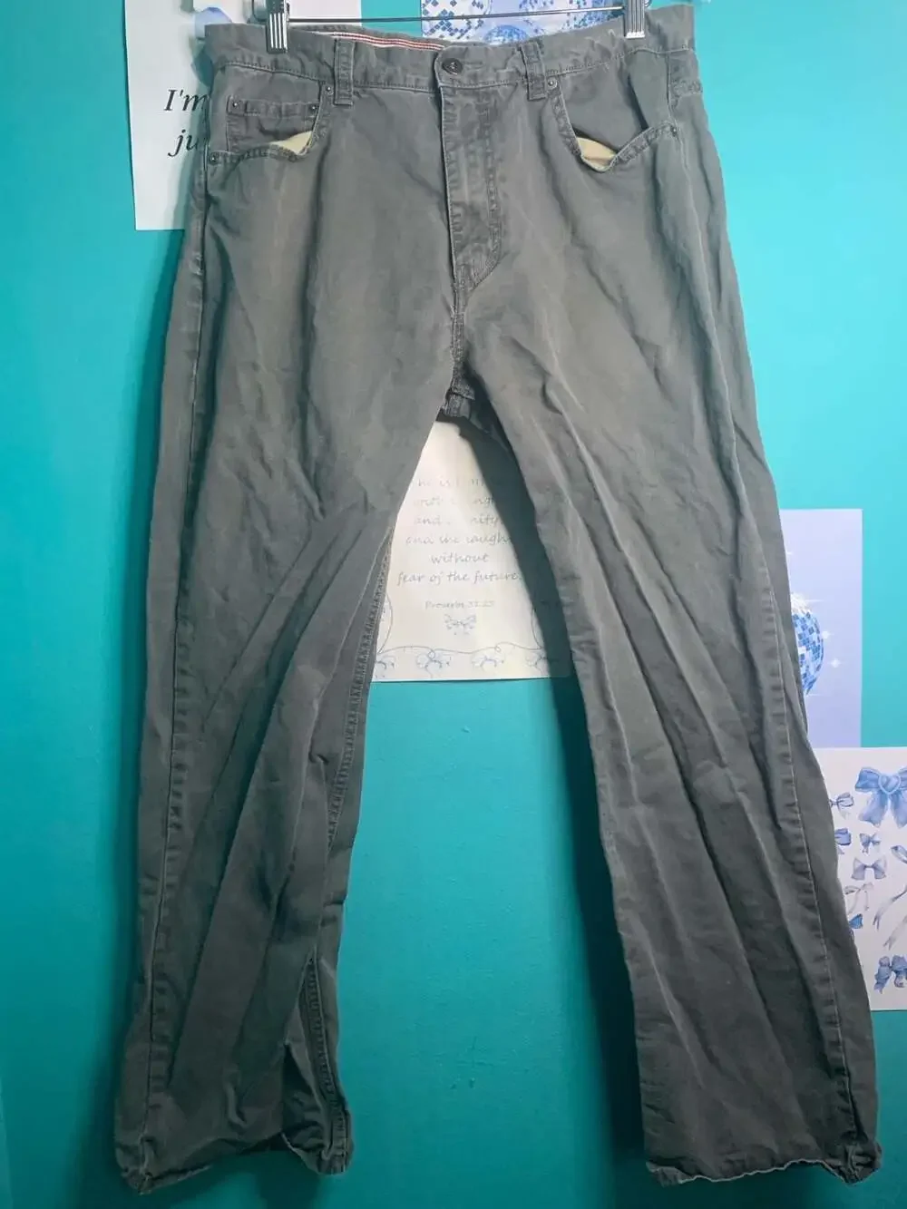 Dockers Flat Front Classic Fit Gray Cotton Pants W34 L30